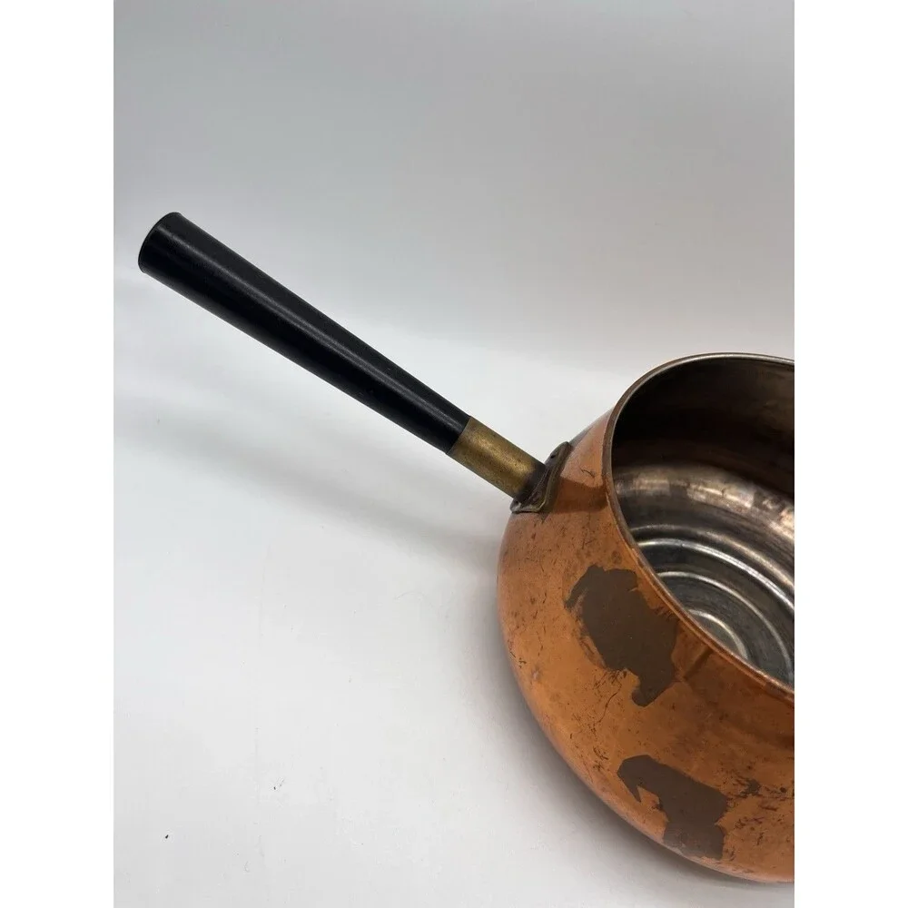 Copper Sauté Or Fondue Pot, MCM, handle Attached With Brass Fitting